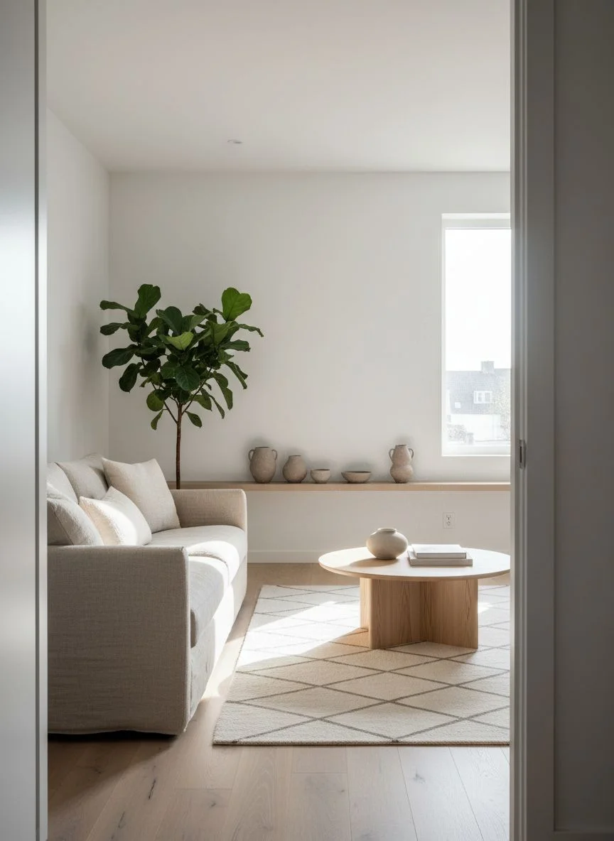 Living room after AI room design makeover with modern japandi style