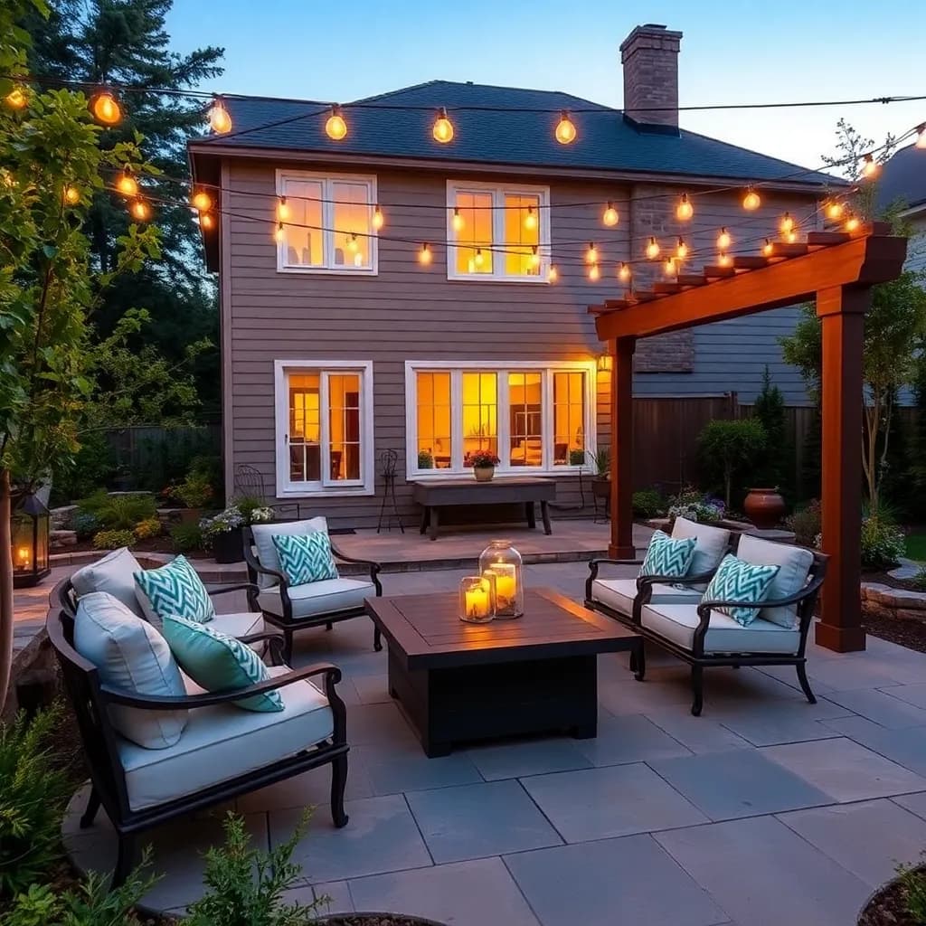 AI backyard design showing beautiful patio with outdoor furniture and landscaping